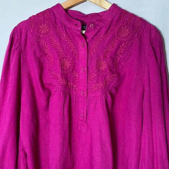 NWT Lauren Ralph Lauren Women's XL Long Sleeve Linen Embroidered Tunic Fuchsia - Picture 9 of 16